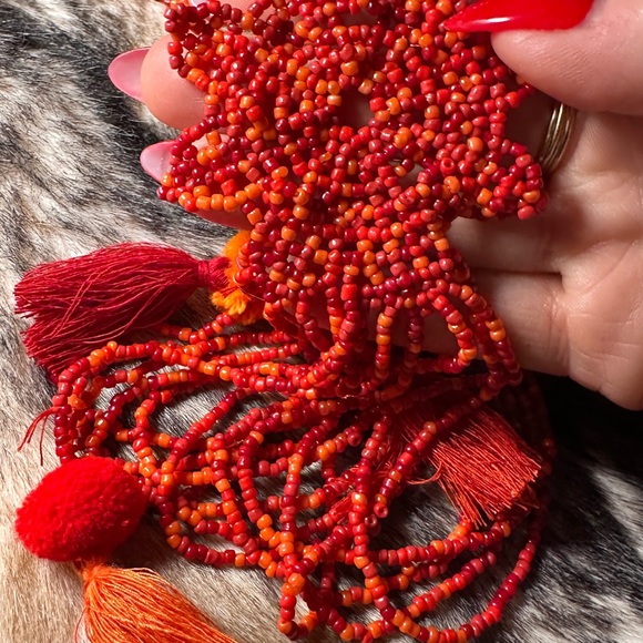 Italian Antica Sartoria Multi-Strand Red Seed Beaded Necklace - Picture 4 of 7